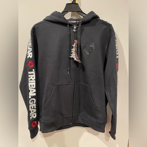 NWT TRIBAL.GEAR Men’s Full Zip Fleece Hoodie embroidery logo size L black
